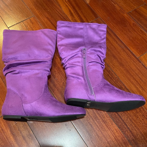 Lurnyetshoes Shoes - Women's Purple Mid-Calf Slouch Zipper Boots